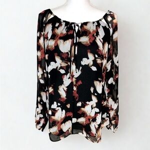 White House Black Market Boho Floral Peasant Blouse Top Women Size 8